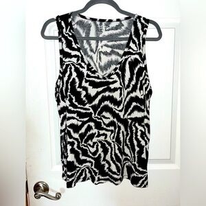 Nine West Black and White Patterned Soft Spun Sleeveless Tank Top XL